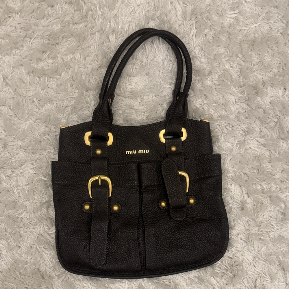 Miu Miu Classic Black Shoulder Bag with Gold Accents